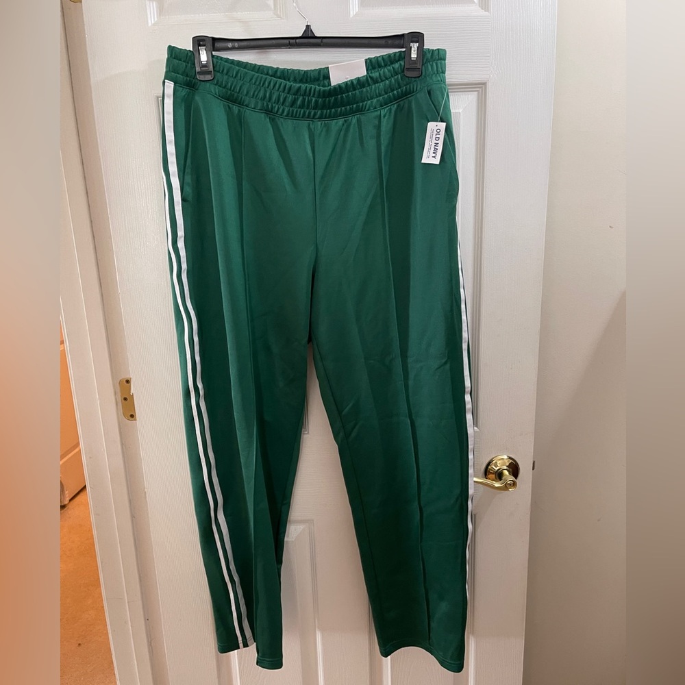Old Navy green, straight leg, polyester, warm-up pants, never worn with tags